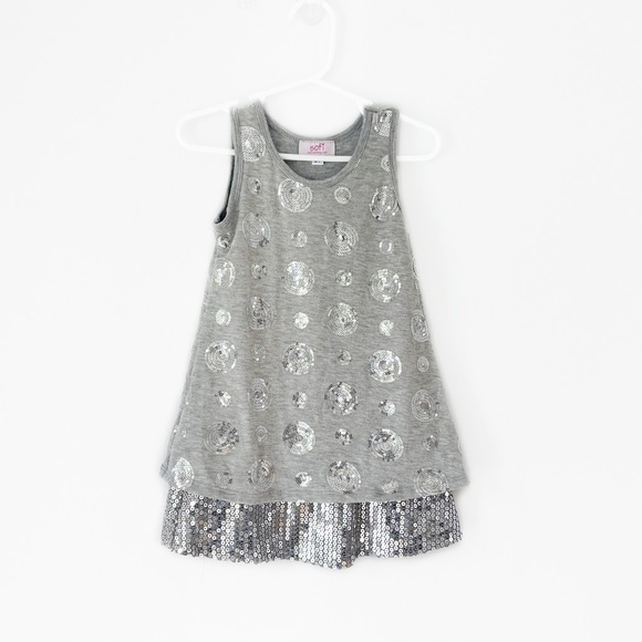 Sofi Clothing Toddler Girl's Sequins Sleeveless Jersey Dress Gray Silver 3T - Picture 11 of 11